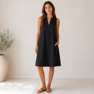 Banana Republic black v neck flowy knee length dress. Women M Tall New with tag
